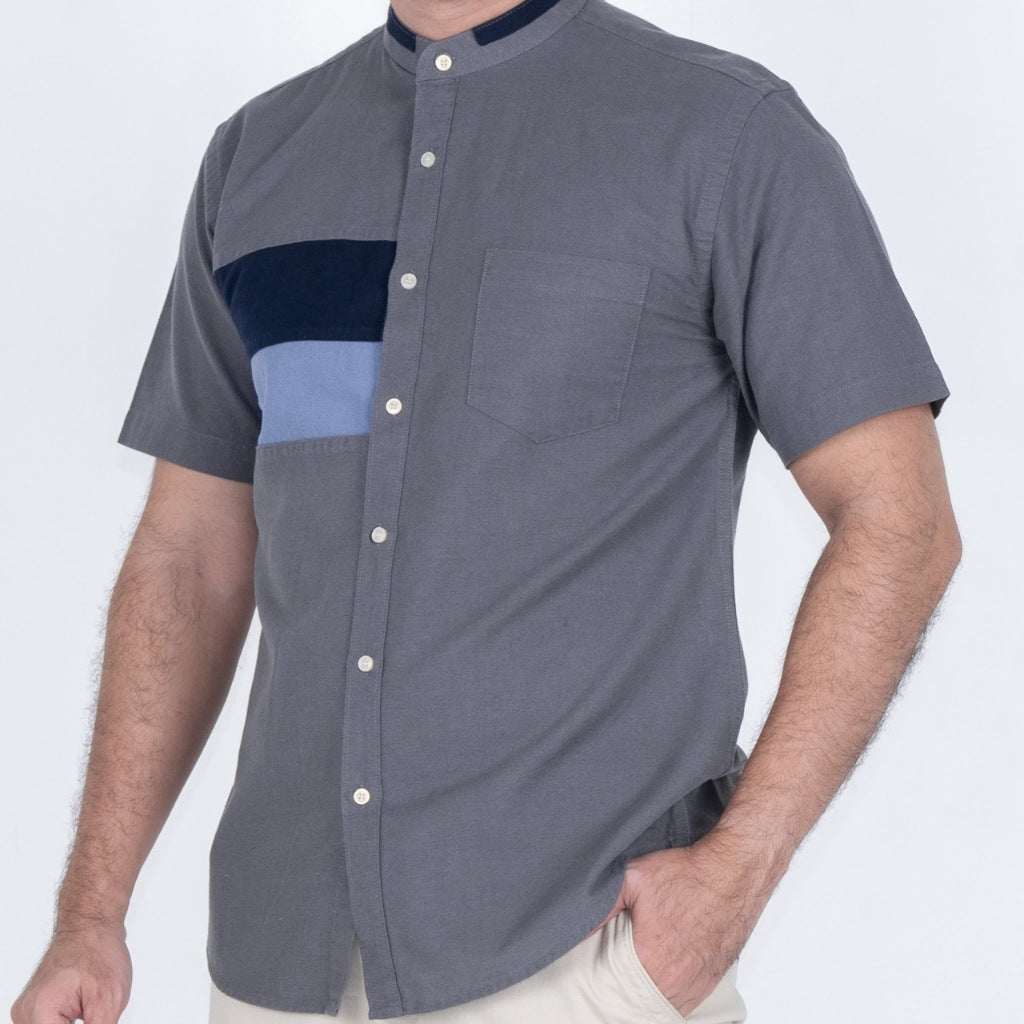 Benhill Kemeja Koko Pria Linen Combination Pendek Dark Grey 50390-51166-166