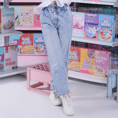 BENHILL Celana Wanita "BYEOL" Highwaist Loose Straight Jeans Light Blue A508-3232G