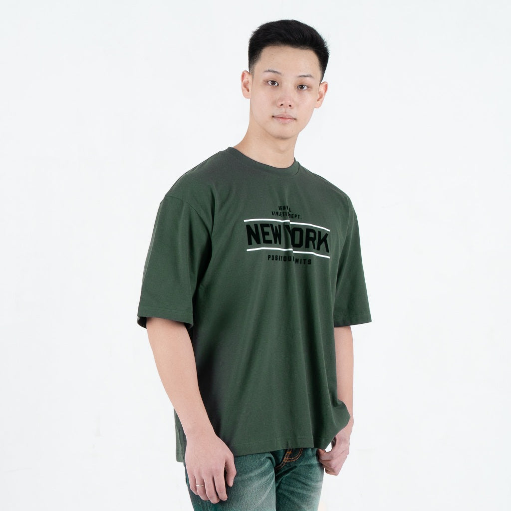 Benhill T-Shirt Pria Oversized Fit Cotton 20s Combed Pendek Hijau Botol A463-39H68