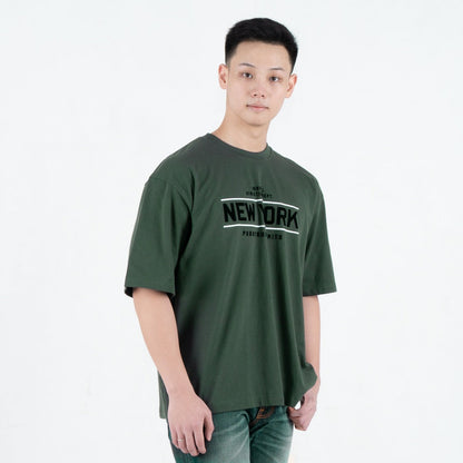 Benhill T-Shirt Pria Oversized Fit Cotton 20s Combed Pendek Hijau Botol A463-39H68