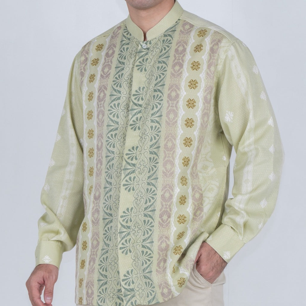 Benhill Kemeja Koko Pria "Tenun Sultan" Dobby Printing Panjang  Dusty Green 51035-36E09
