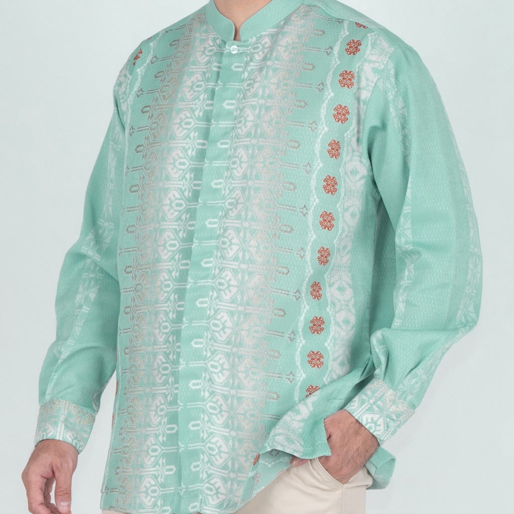 Benhill Kemeja Koko Pria "Tenun Sultan" Dobby Printing Panjang  Mint 51041-36Y09