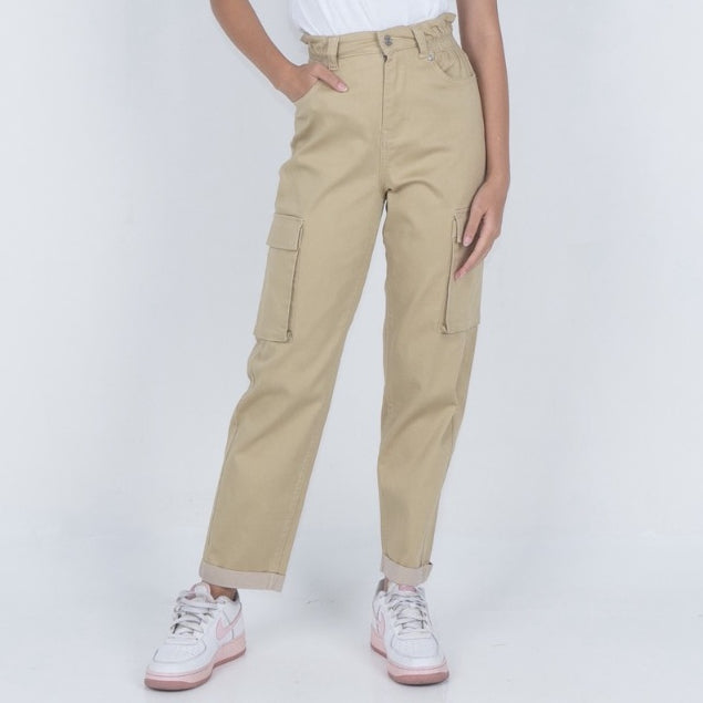 Benhill Celana "Miso" Wanita Cotton Stretch High Waist Cargo Pants Cream A522-2250Y