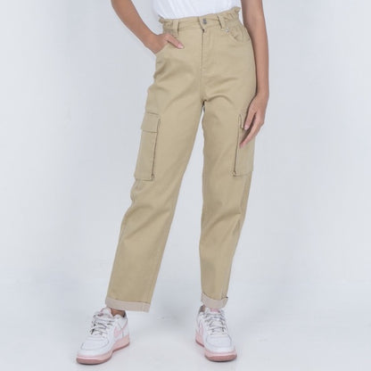 Benhill Celana "Miso" Wanita Cotton Stretch High Waist Cargo Pants Cream A522-2250Y