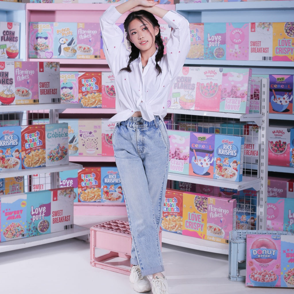 BENHILL Celana Wanita "BYEOL" Highwaist Loose Straight Jeans Light Blue A508-3232G