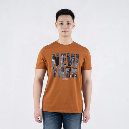 Benhill T-shirt Pria Grafis Katun 30s Combed Pendek Brown A701-39568
