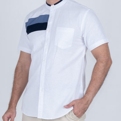 Benhill Kemeja Koko Pria Linen Combination Pendek White 50055-51166-161