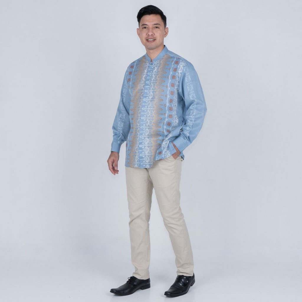Benhill Kemeja Koko Pria "Tenun Sultan" Dobby Printing Panjang Blue 51031-16309