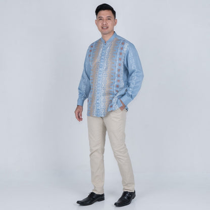 Benhill Kemeja Koko Pria "Tenun Sultan" Dobby Printing Panjang Blue 51031-16309
