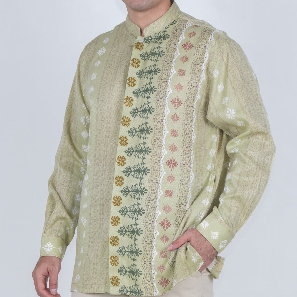 Benhill Kemeja Koko Pria "Tenun Sultan" Dobby Printing Panjang Dusty Green 51025-36E09