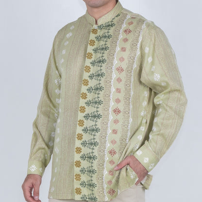 Benhill Kemeja Koko Pria "Tenun Sultan" Dobby Printing Panjang Dusty Green 51025-36E09