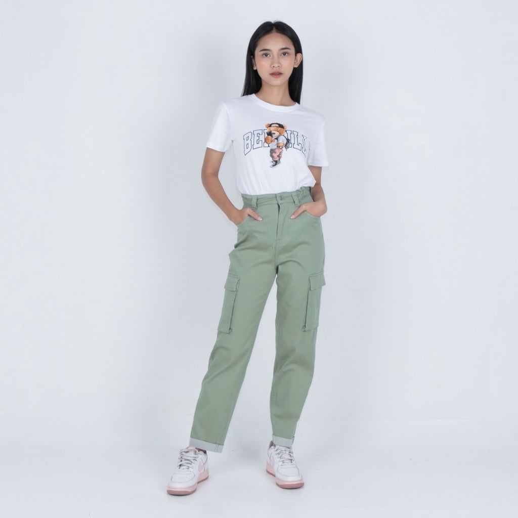 Benhill Celana "Miso" Wanita Cotton Stretch High Waist Cargo Pants Olive A521-2270Y