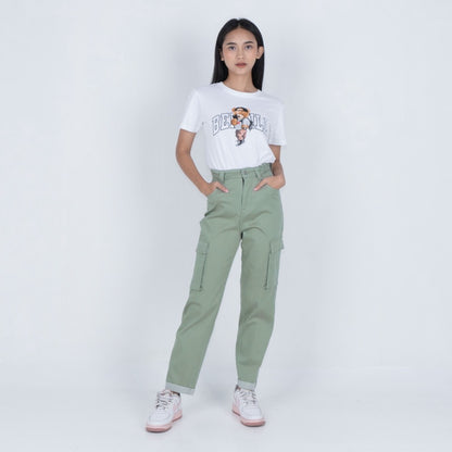 Benhill Celana "Miso" Wanita Cotton Stretch High Waist Cargo Pants Olive A521-2270Y