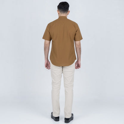 Benhill Kemeja Koko Pria Linen Combination Pendek Coklat tua  50384-51166-165