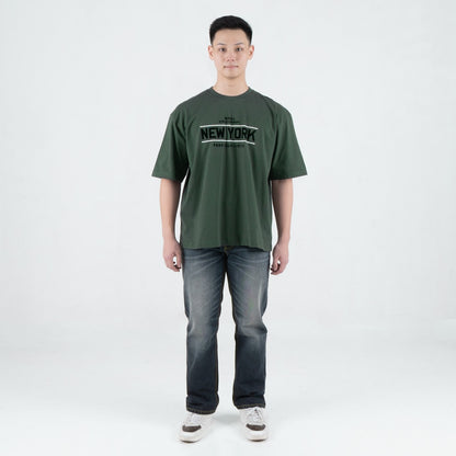 Benhill T-Shirt Pria Oversized Fit Cotton 20s Combed Pendek Hijau Botol A463-39H68