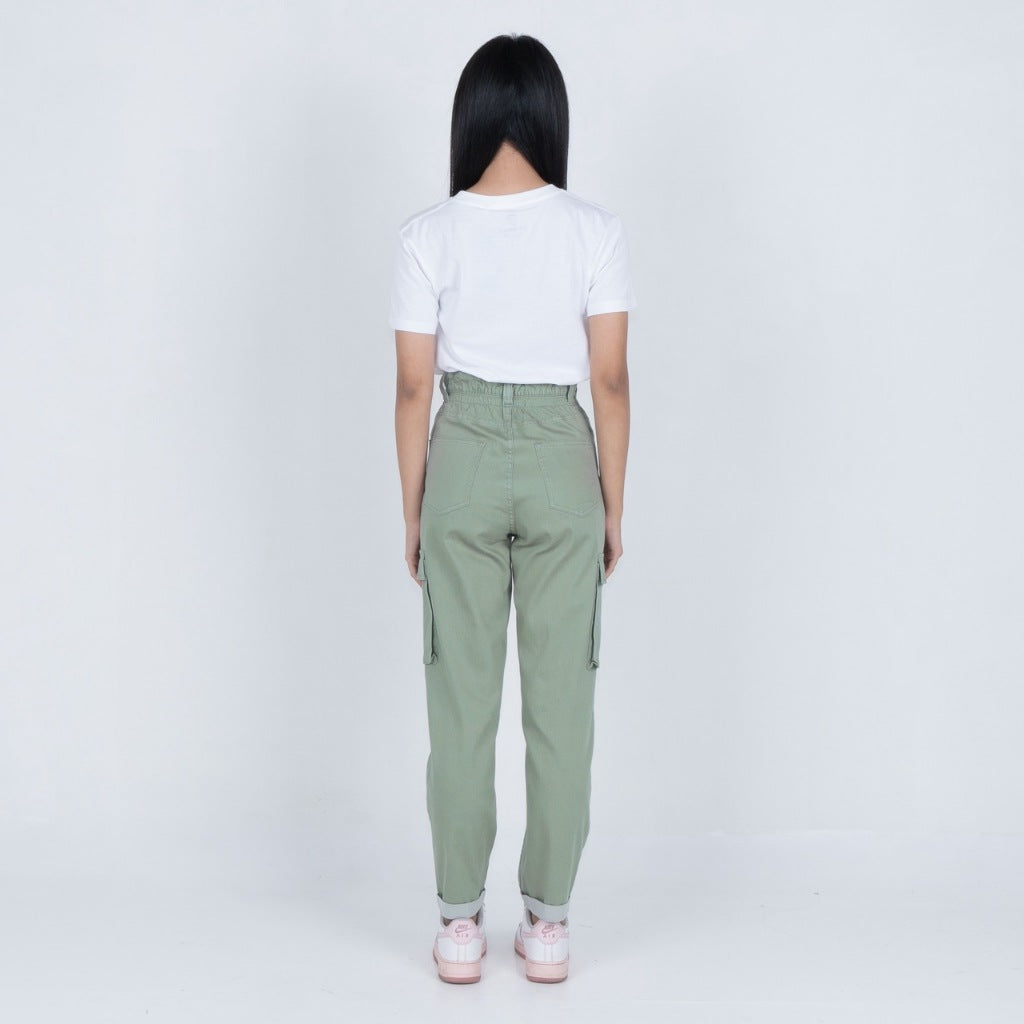 Benhill Celana "Miso" Wanita Cotton Stretch High Waist Cargo Pants Olive A521-2270Y