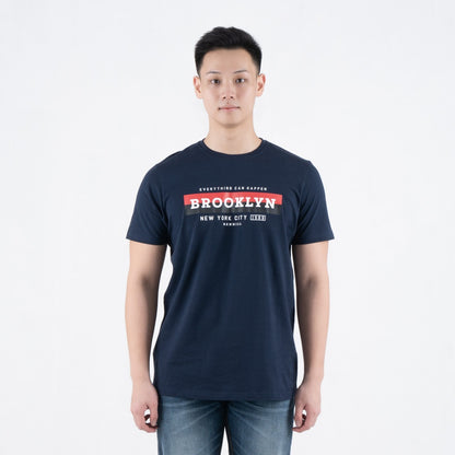 Benhill T-shirt Pria Grafis Katun 30s Combed Pendek Navy A475-39G68