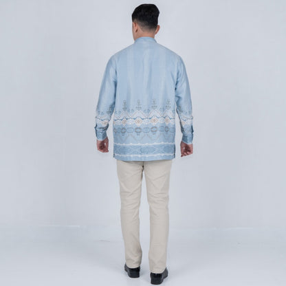 Benhill Kemeja Koko Pria "Tenun Sultan" Dobby Printing Panjang Baby Blue 51043-16309