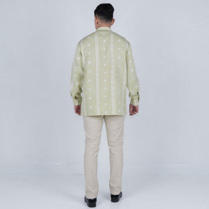 Benhill Kemeja Koko Pria "Tenun Sultan" Dobby Printing Panjang  Dusty Green 51035-36E09