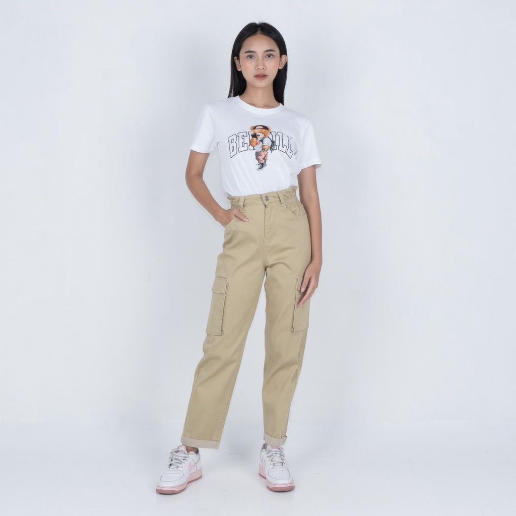 Benhill Celana "Miso" Wanita Cotton Stretch High Waist Cargo Pants Cream A522-2250Y