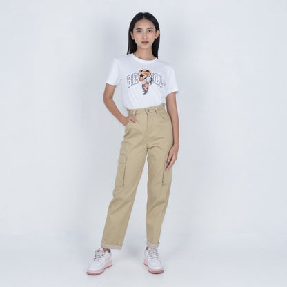 Benhill Celana "Miso" Wanita Cotton Stretch High Waist Cargo Pants Cream A522-2250Y
