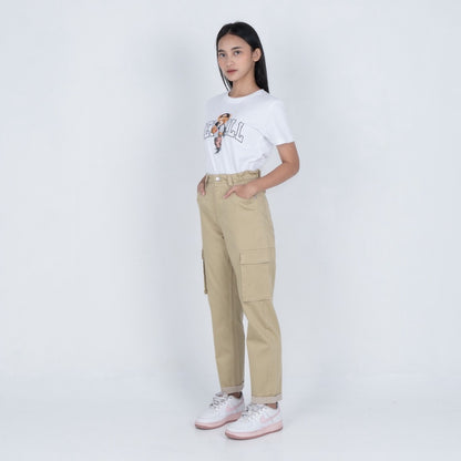 Benhill Celana "Miso" Wanita Cotton Stretch High Waist Cargo Pants Cream A522-2250Y