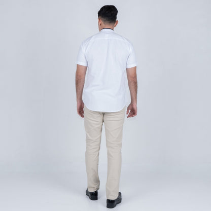 Benhill Kemeja Koko Pria Linen Combination Pendek White 50055-51166-161