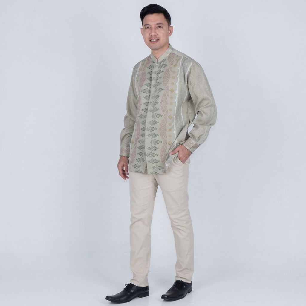 Benhill Kemeja Koko Pria "Tenun Sultan" Dobby Printing Panjang Olive 51039-36H09