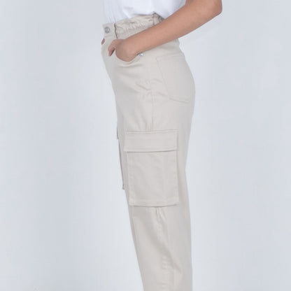 Benhill Celana "Miso" Wanita Cotton Stretch High Waist Cargo Pants Beige A523-2290Y
