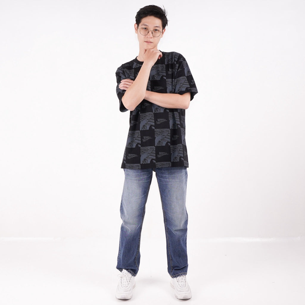 Benhill T-Shirt Pria Oversized Fit Cotton 20s Combed Pendek Black A435-29268