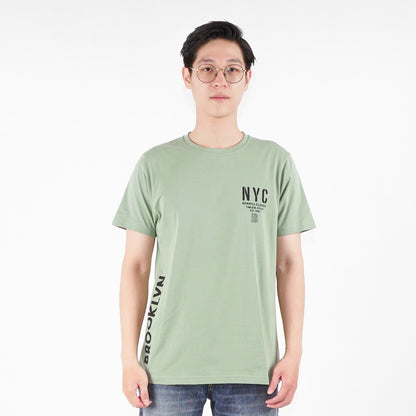 Benhill T-shirt Pria Grafis Katun 30s Combed Pendek Sage Green A433-434