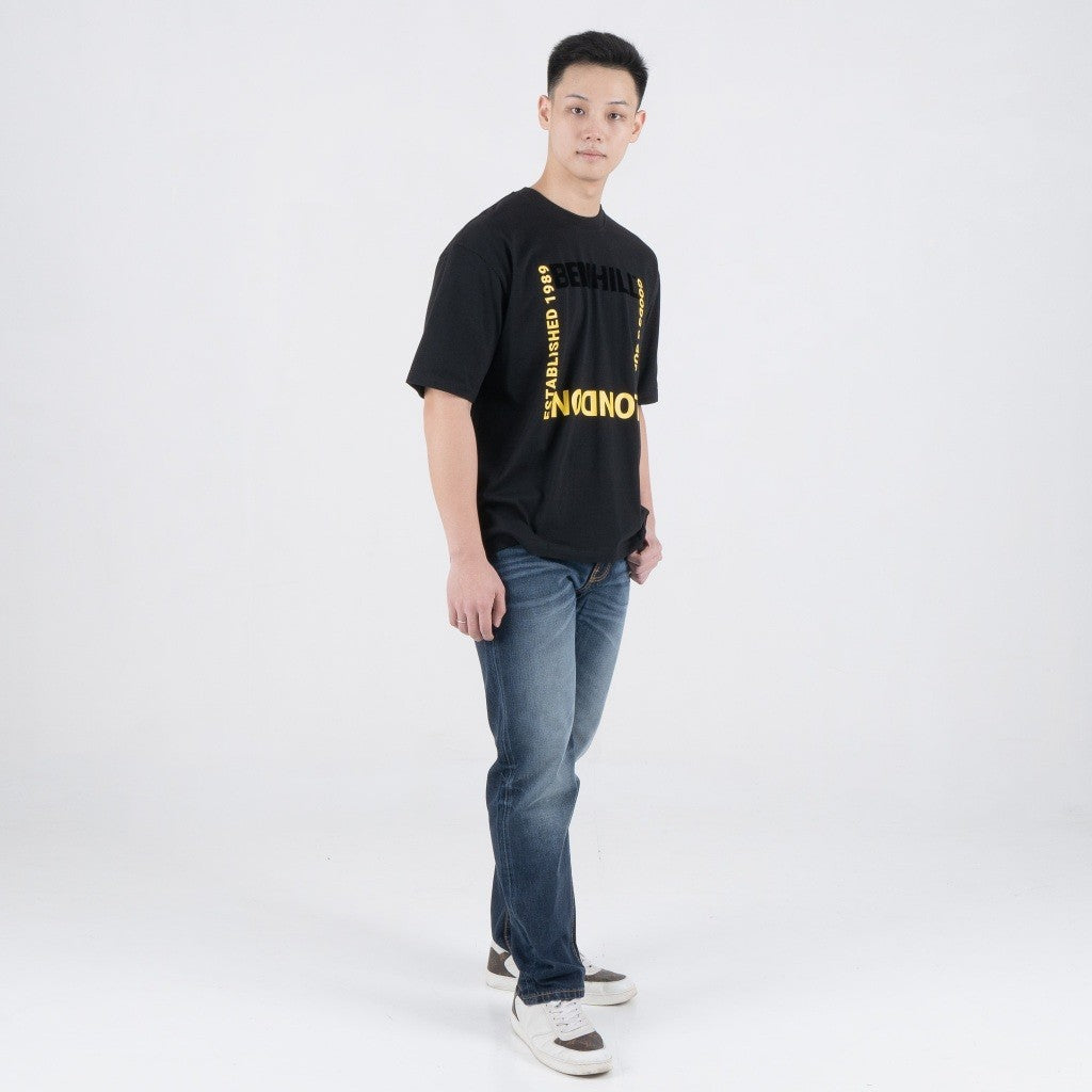 Benhill T-Shirt Pria Oversized Fit Cotton 20s Combed Pendek Black A464-39268
