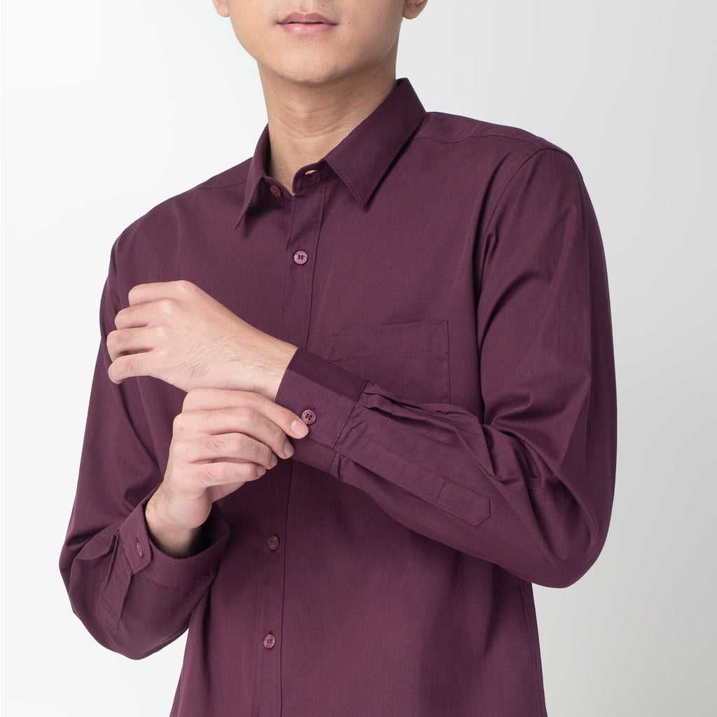 Benhill Kemeja Pria Basic Polos Panjang Katun Poplin Burgundy 30-16833