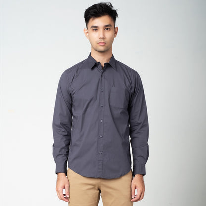 Benhill Kemeja Pria Basic Polos Lengan Panjang Katun Poplin Abu 45-16633