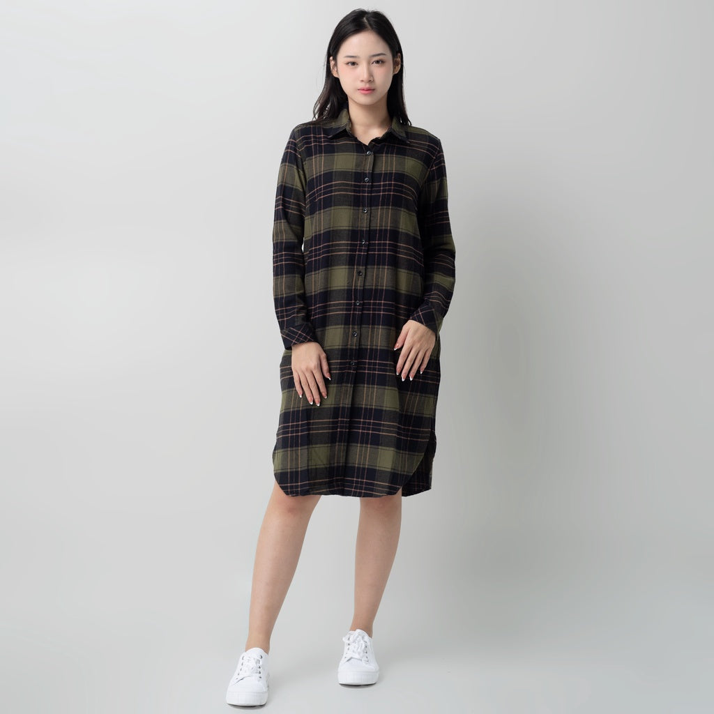 Benhill Kemeja Tunik Flannel Wanita Kotak  Hijau  Army 1152-11S35