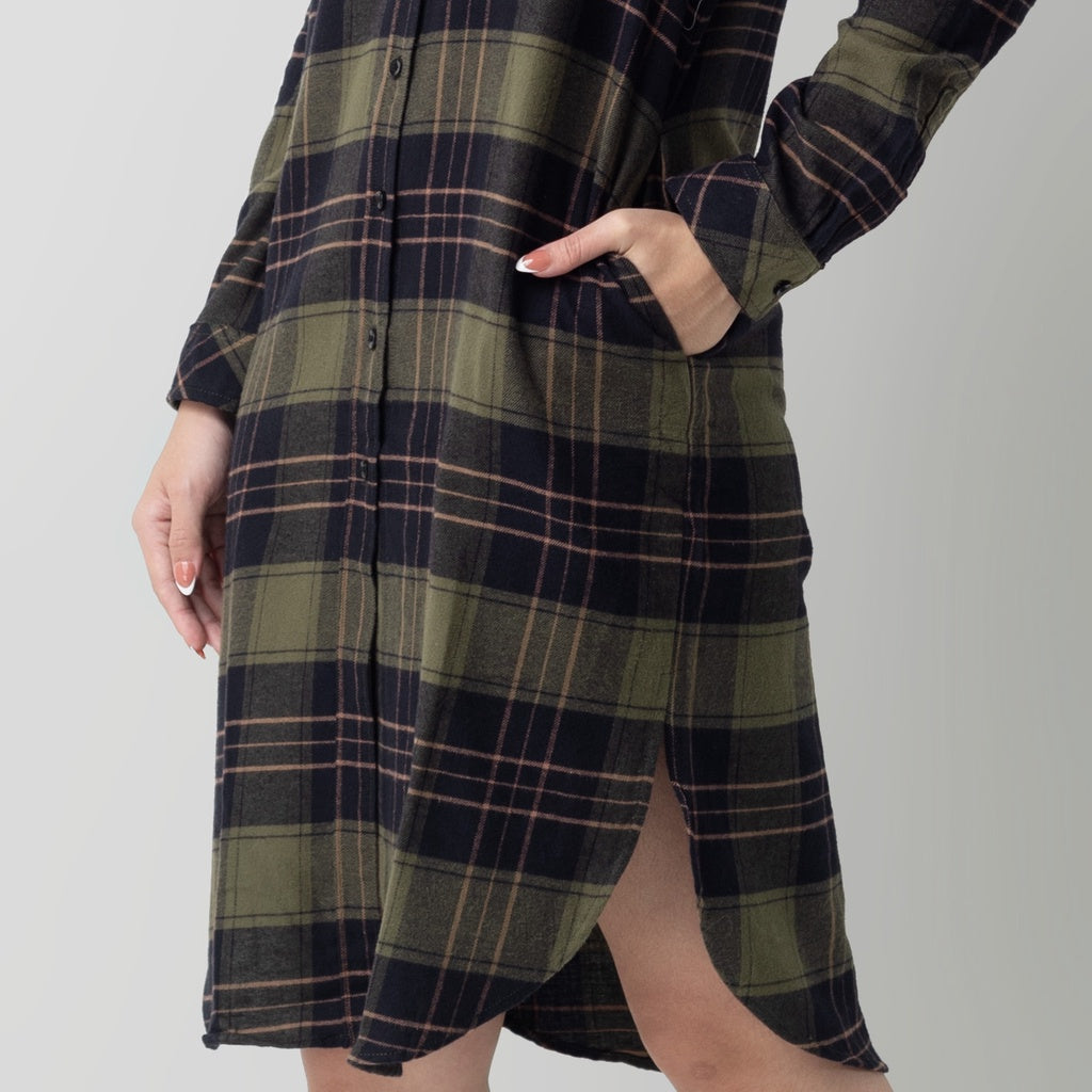 Benhill Kemeja Tunik Flannel Wanita Kotak  Hijau  Army 1152-11S35