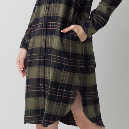 Benhill Kemeja Tunik Flannel Wanita Kotak  Hijau  Army 1152-11S35