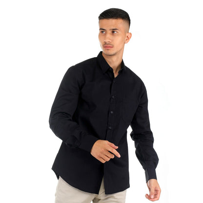 Benhill Kemeja Pria Basic Polos Lengan Panjang Katun Poplin Hitam 27357-58-19233