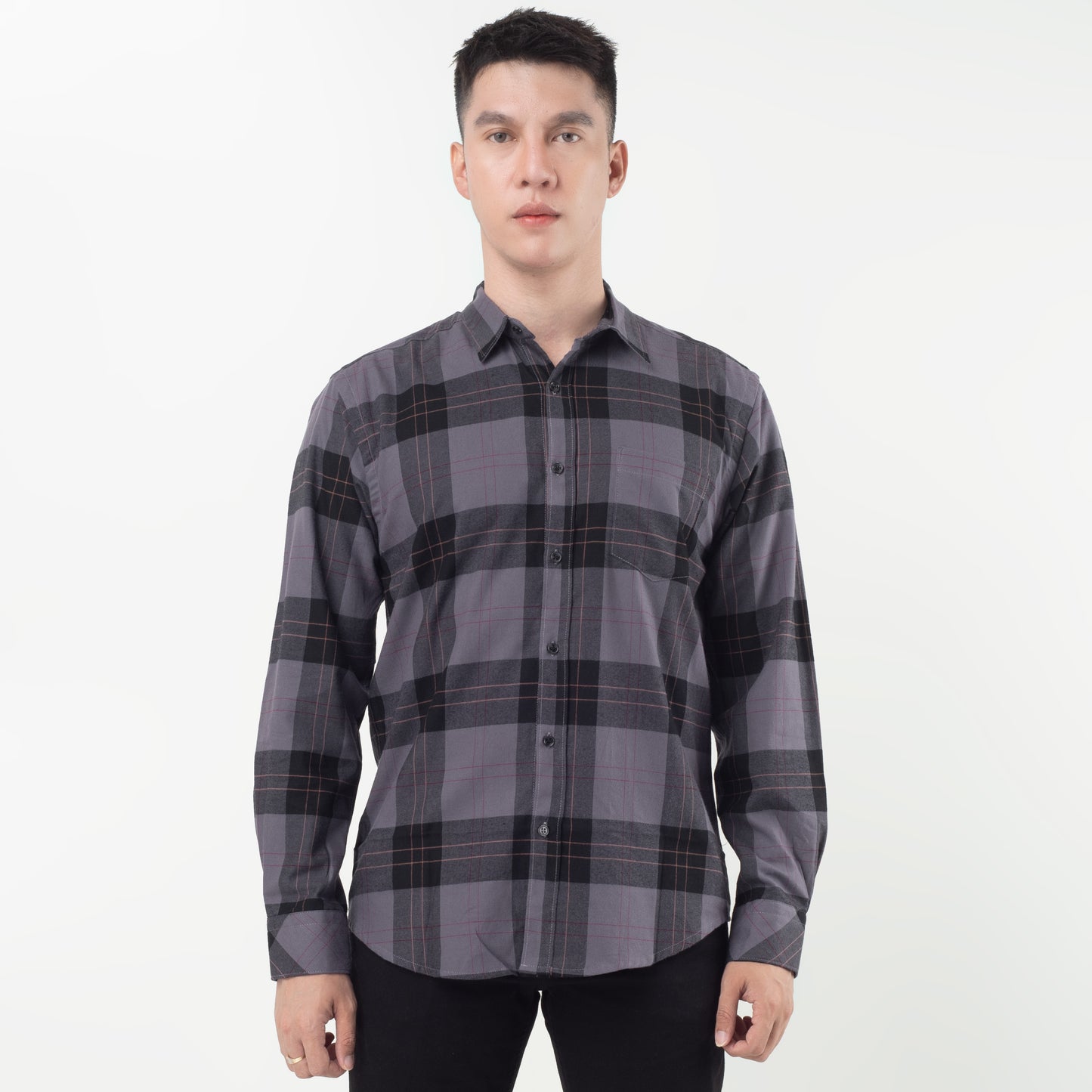 Benhill Kemeja Pria Flannel Lengan Panjang  Kotak Abu 25256-57-11633