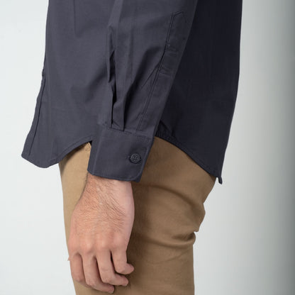 Benhill Kemeja Pria Basic Polos Lengan Panjang Katun Poplin Abu 45-16633