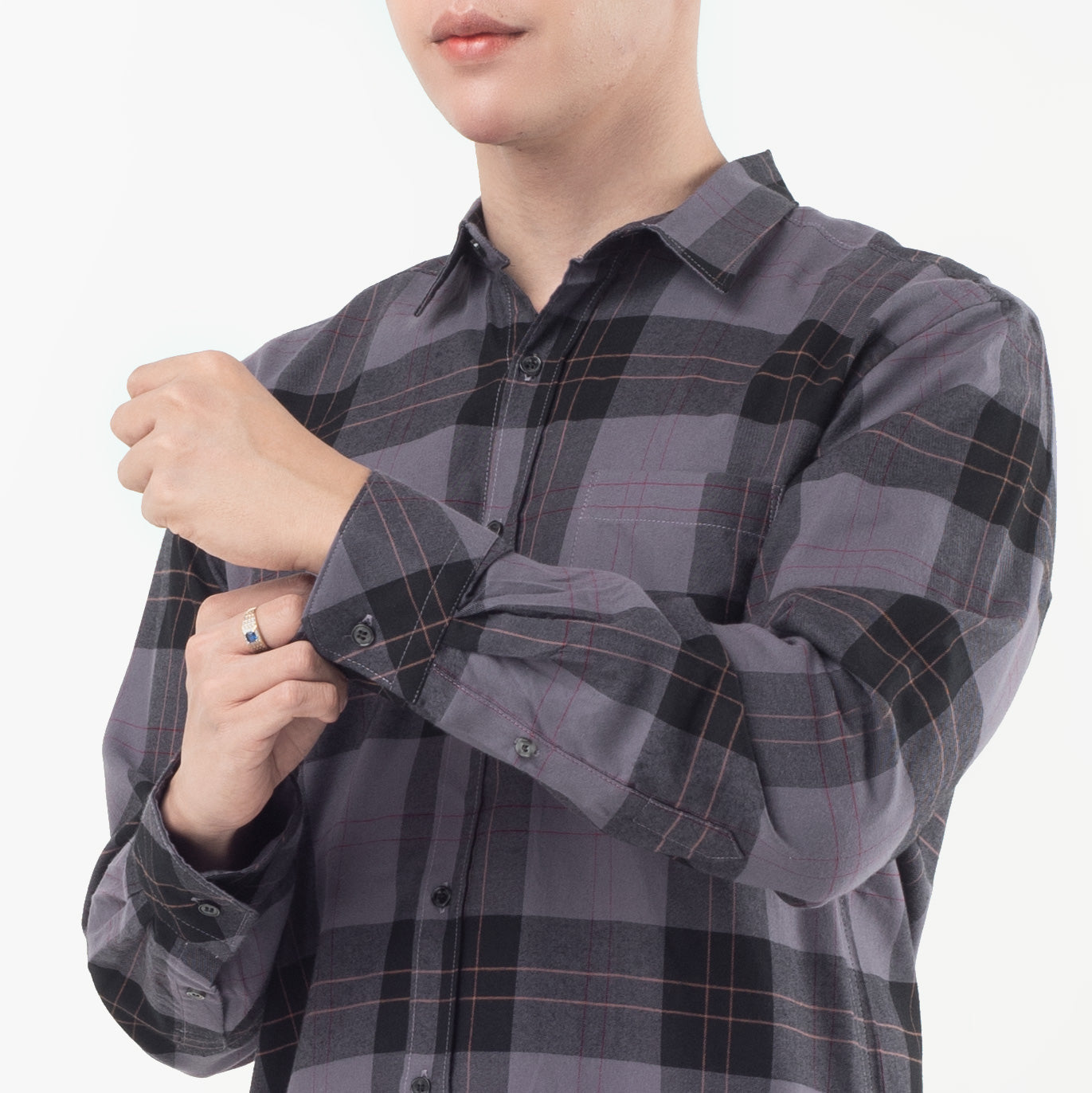Benhill Kemeja Pria Flannel Lengan Panjang  Kotak Abu 25256-57-11633