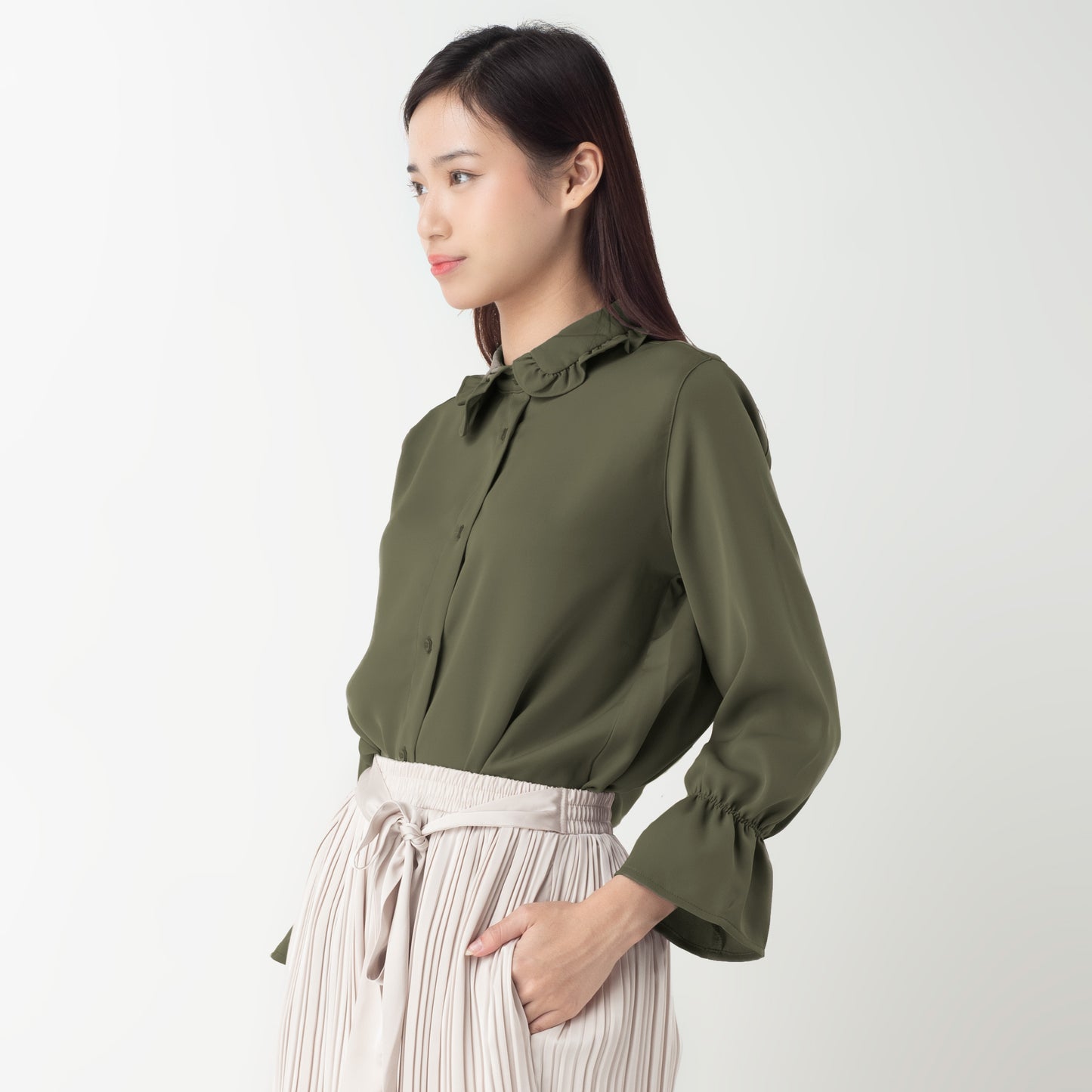 Benhill "Hyeon" Tops Kemeja Wanita Hijau Army 275-39788