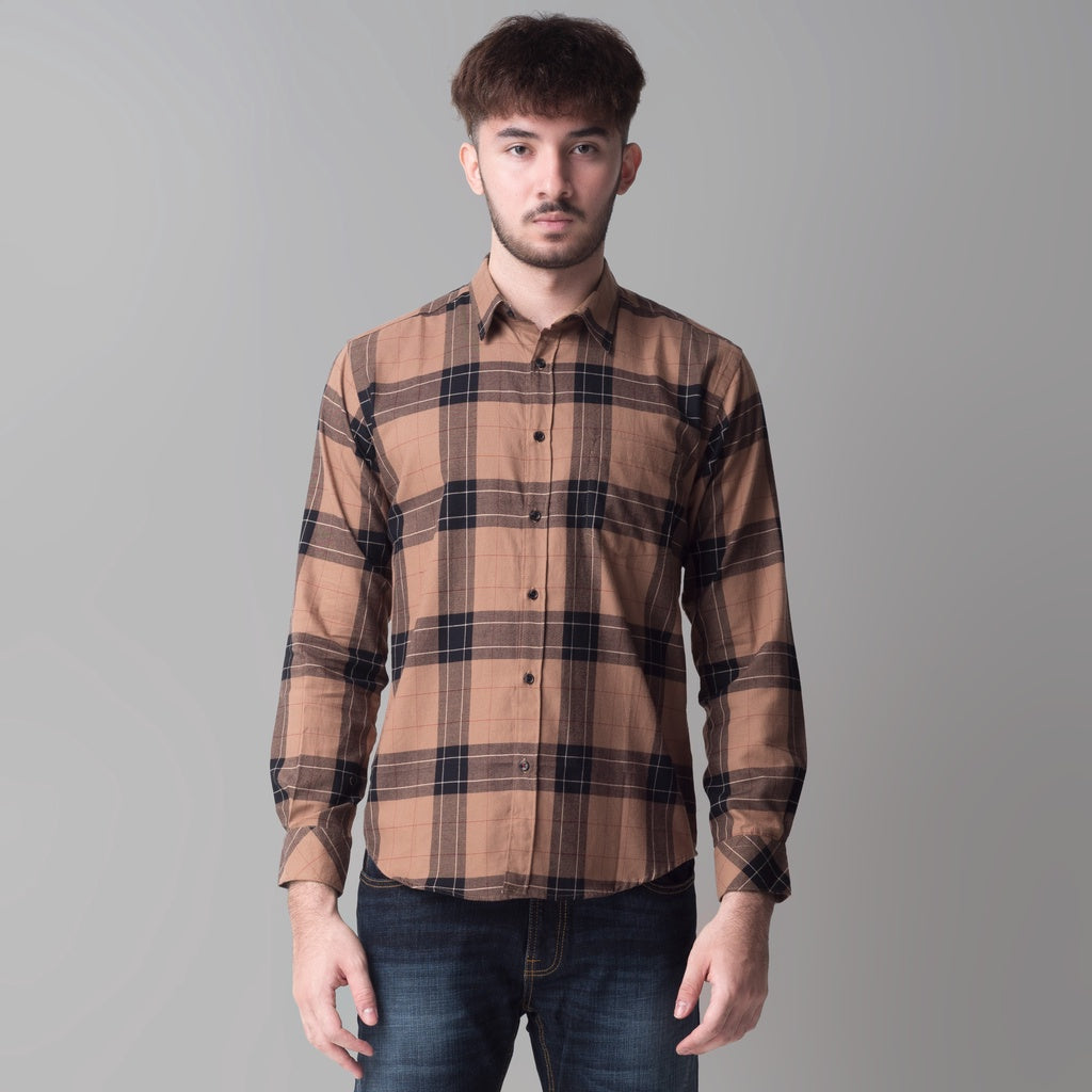 Benhill Kemeja Pria Flannel Lengan Panjang  Kotak Coklat 51-11533