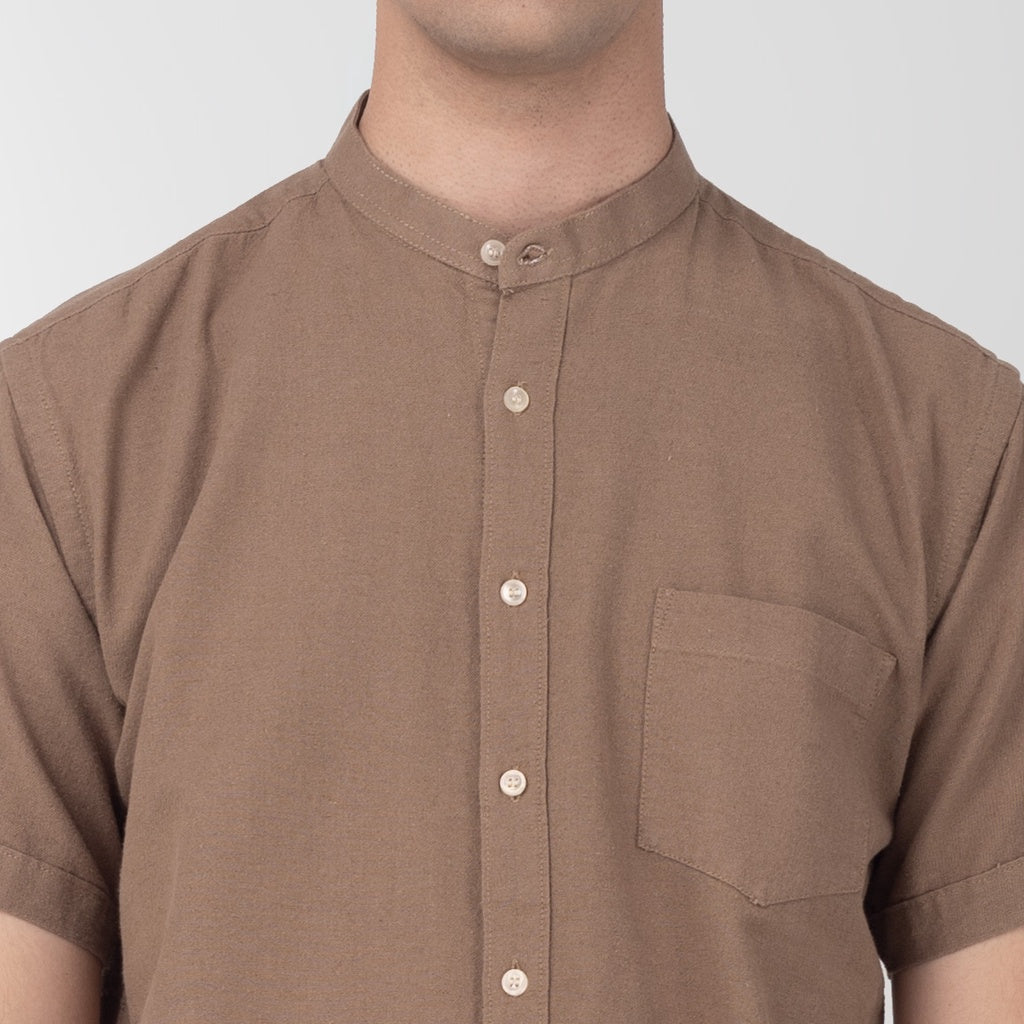 Benhill Kemeja Koko Pria Linen Polos Lengan Pendek Coffe Brown 28064-16510
