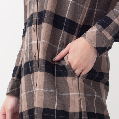 Benhill Kemeja Tunik Flannel Wanita Kotak Cream 0722-11535