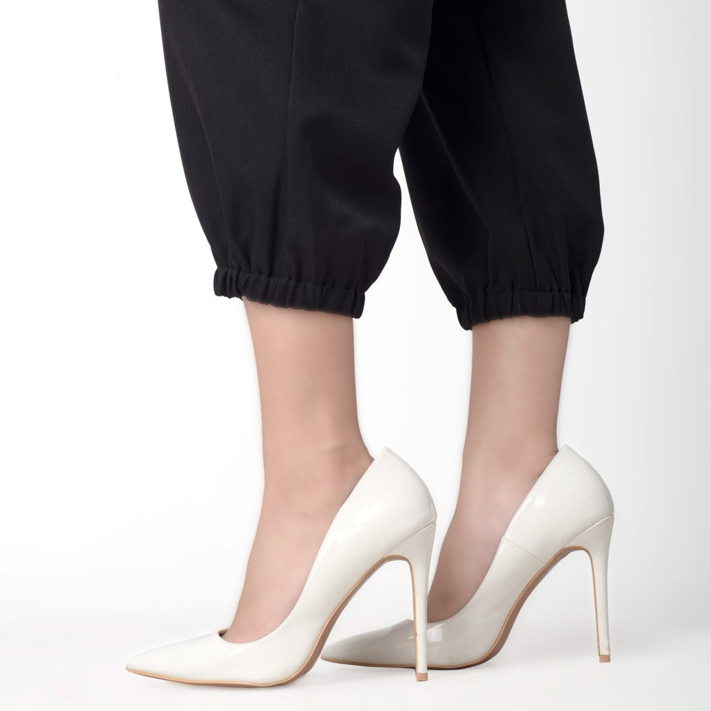 Benhill Celana " Eunji"  Bahan Wanita High Waist Jogger Pant Pinggang Karet Black 219-39275