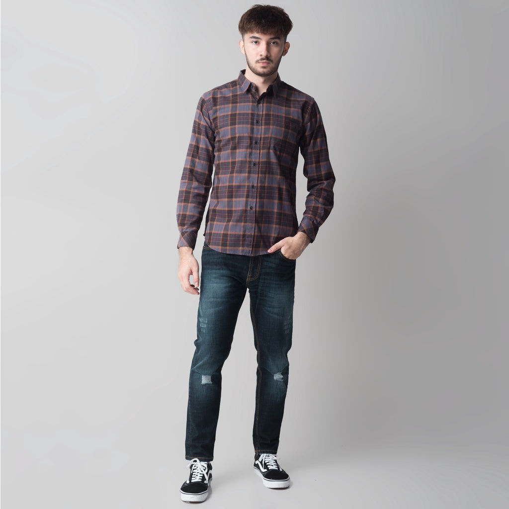 Benhill Kemeja Pria Flannel Lengan Panjang  Kotak Abu 28032-11633