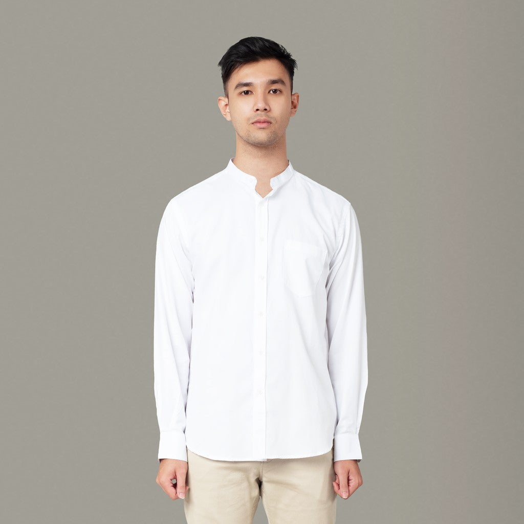 Benhill Kemeja Pria Koko Lengan Panjang Cotton Dobby Putih 11-16-13171