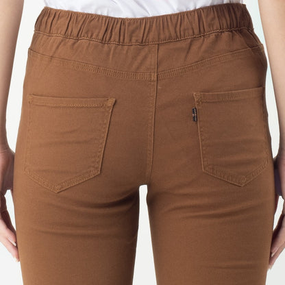 Benhill Celana  "Jiwon" Panjang Wanita Pinggang Karet Bahan Katun Stretch Warna Caramel Brown 205-22527