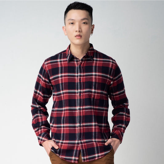 Benhill Kemeja Pria Flannel Lengan Panjang Kotak Maroon 13-11433